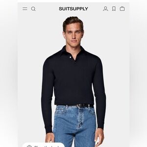 Suitsupply Navy Merino Long Sleeve Polo